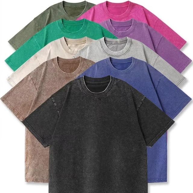 BD China Factory OEM Customized Logo Embroidery 230G Washed Batik Cotton Vintage Retro Heavy Short Sleeve Streetwear T Shirt