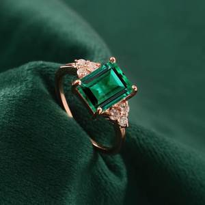 Bague de fiançailles vintage en argent sterling 925 plaqué or 14 carats, émeraude, élégante, pierre précieuse verte, cadeau de bijoux - Product Image 4