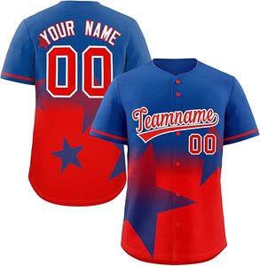 Maillot de baseball personnalisé unisexe, design étoile bleue et rouge, impression par sublimation, polyester respirant, uniforme d'équipe adulte - Product Image 1