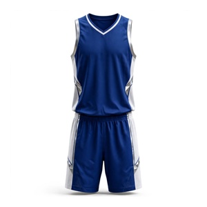 Ensemble d'uniformes de basket-ball bleu et blanc, impression par sublimation, polyester respirant, vêtements de sport unisexes pour adultes - Product Image 1