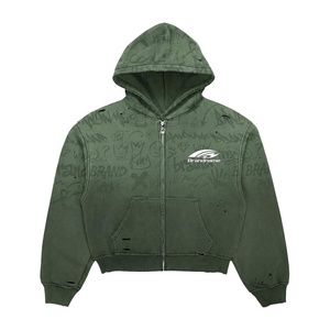 Sudadera con capucha extragrande de algodón grueso OEM, estilo urbano con cremallera, unisex, estampado y bordado, tallas grandes, venta al por mayor, estilo americano. - Product Image 4