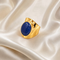 Natürlicher Lapis Lazuli Statement-Ring Gelb- & Roségold-Plattiert 925 Silber Breiter Ring Handgefertigter Ovaler Edelstein-Schmuck für Unisex
