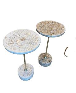 Mesa de Centro Moderna Blanca con Incrustaciones Florales de Madreperla, para una Persona, con Tapa de Madera y Base de Metal, Mesa de Comedor de Lujo para Hogar/Restaurante - Product Image 5