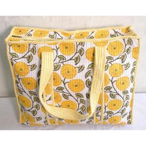 Bolso Tote de Algodón Indio con Estampado Floral, Cierre de Cremallera Acolchado, Bolso de Hombro para Mujer, Estilo Boho, Hecho a Mano, para Compras, Todas las Temporadas - Product Image 4