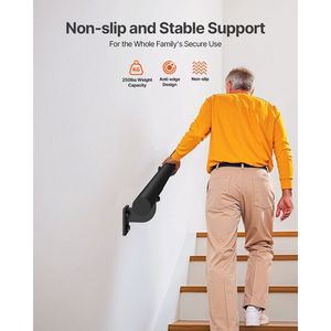 Main courante murale en aluminium galvanisé noir de 1,26 pouce de diamètre (4 pieds) pour escalier, dispositif d'aide intérieur et extérieur - Product Image 2