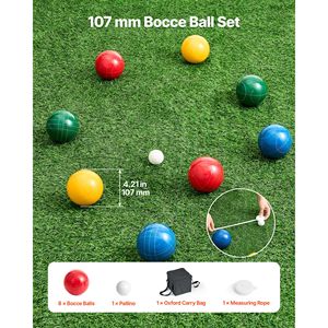 Set di Bocce con 8 Palline in Resina, Pallino 107 mm Rosso/Verde/Blu/Giallo 4 Colori, 2 Borse per il Trasporto e Corda di Misurazione, Giochi da Spiaggia - Product Image 6