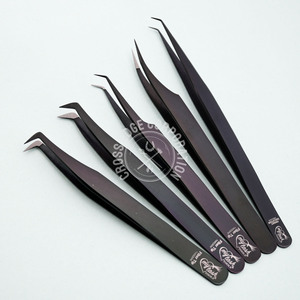Wholesale 90 Degree Classic Mega Russian Volume Individual Eyelash Extension Tweezers Black Lightweight Rust-Free Isolation - Product Image 1