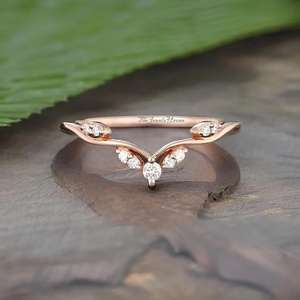 Vintage Diamond Wedding Band Unique Marquise Shape Diamond <b>Stacking</b> <b>Ring</b> Art Deco Curved Wedding <b>Ring</b> 14K Rose <b>Silver</b> <b>Rings</b> - Product Image 3