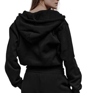 Sweat-shirt à capuche zippé noir pour femme, en molleton de coton, style streetwear décontracté, personnalisable avec logo, vente en gros OEM – Meilleures ventes - Product Image 5
