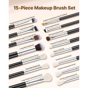 Set di 15 Pennelli Vegani per il Trucco # # # #   Pennelli piatti per sfumature # # # #   Setole Sintetiche Morbide # # # #   Ergonomico - Product Image 2
