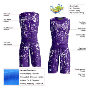 Conjunto de Uniforme de Baloncesto para Hombre, 100% Poliéster, Transpirable, de Secado Rápido, Jersey y Pantalones Cortos con Estampado por Transferencia de Calor, Tallas Grandes, Nombre del Equipo Personalizado - Product Image 2