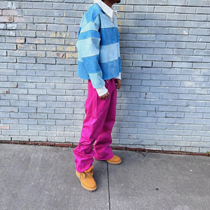 Camiseta de Rugby de Manga Larga con Rayas, 100% Algodón, Lavado Ácido, Estilo Desgastado con Bajo sin Rematar, Ligera, de Secado Rápido, para Estampado y Uso como Crop Top - Product Image 3