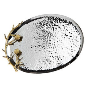 Plateau de service ovale en acier inoxydable plaqué argent de qualité supérieure avec accents métalliques dorés pour aliments et boissons - Product Image 1