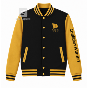 Veste universitaire personnalisée NCBW Coalition noire et or, manches longues, fermeture éclair sur le devant, col à bande, logo brodé, coton - Product Image 1