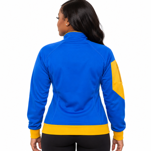 Chaqueta Azul Rey y Dorado para Mujer con Cremallera Completa, Diseño de Escudo Bordado 1922, Cuello Alto, Manga Larga, Ropa Deportiva Casual - Product Image 2