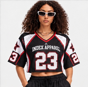 Camiseta de Fútbol para Mujer, Negra, Blanca y Roja, Manga Corta, Malla Transpirable, Cuello de Béisbol, Número de Equipo 23, Ropa Deportiva - Product Image 1