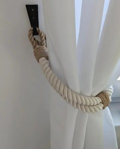 White Cotton Rope Curtain <b>Tieback</b> with Jute Accent – Handmade Curtain Holdback - Product Image 3