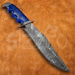 Couteau Bowie à pointe clip en acier Damas de qualité industrielle, marque SIZZCO, fabriqué à la main, garantie 3 ans, manche en résine OEM, meilleur cadeau pour lui - Product Image 2