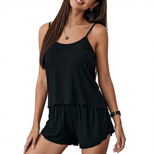 Women's 2-Piece Pink Solid Knitted Lounge Set V-neck Sleeveless Crop Top Shorts Elastic Waist Breathable Casual Summer High Rise - Product Image 6
