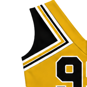 Haut d'uniforme de cheerleading doré sans manches, col en V, pour femmes et filles, idéal pour la performance d'équipe, la danse, l'entraînement et la compétition - Product Image 4