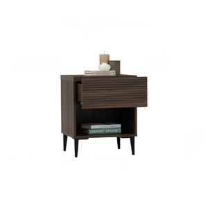 Scandinavian Fluted Nightstand with <b>Storage</b> Drawer Particle Board <b>Bedside</b> Table and Metal Legs for Bedroom Living Room - Product Image 4