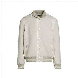 Men's College <b>Jacket</b> Ribbed Collar Button Front Long Sleeve Bomber Style Casual Outerwear - Product Image 1