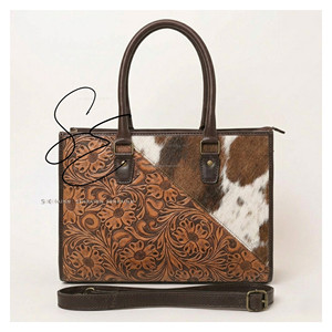 Sac à main en cuir véritable fait main, sac fourre-tout en cuir de vachette à poils, sac à bandoulière pour femme, sac à main en cuir véritable pour le bureau - Product Image 4