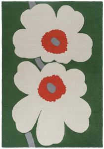 Tapis d'extérieur moderne à motif floral vert, blanc et rouge, en laine de Nouvelle-Zélande, à poils ras et coupés, facile à nettoyer - Product Image 6