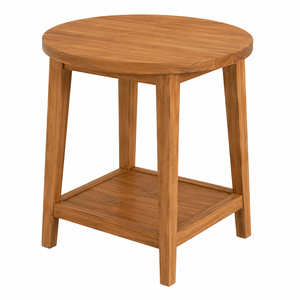 <b>Solid</b> Teak <b>Wood</b> <b>Round</b> <b>Dining</b> <b>Table</b> with Lower Shelf Eco-Friendly & Waterproof Scandinavian Modern Design 2-Seater for Hotel Use - Product Image 1