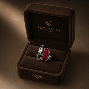Antique <b>Silver</b> Plated Elephant Cocktail <b>Ring</b> With Red Garnet <b>Emerald</b> Cut Stone Ethnic Unisex Jewelry Gift - Product Image 6