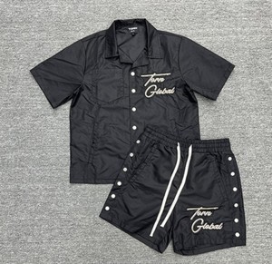 Conjunto de Camiseta y Pantalones Cortos de Cuero Vintage de Verano con Logotipo Personalizado al por Mayor, Conjunto Deportivo de Nylon con Cierre para Hombre, Ropa Deportiva 2026 - Product Image 2