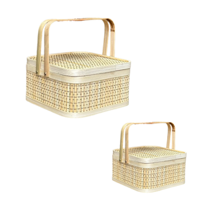 Best Selling BAMBOO GIFT <b>BASKET</b> Lid & <b>Handles</b> for Gifts <b>Wicker</b> Crafts Handmade Gift & Storage Use - Product Image 1