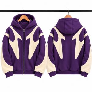 Sudadera con capucha unisex con cremallera y bloques de color, estilo urbano, chaqueta de otoño, 100% algodón, estampado digital - Product Image 1