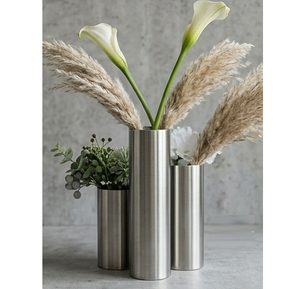 Modern Stainless Steel Tabletop <b>Vase</b> Set Silver Metal <b>Cylinder</b> Flower Pot For Wedding Home Decor - Product Image 4