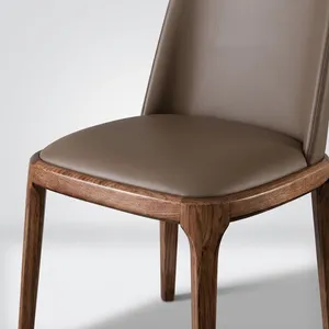 Chaise de restaurant moderne rembourrée avec dossier haut, structure en bois et assise rembourrée marron pour café et mobilier de maison - Product Image 5