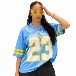 Maillot de football américain oversize pour femme, t-shirt de sport en mesh, numéro 23 vintage, streetwear, vêtements en gros - Product Image 3