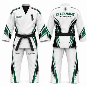 Custom MEGAMAPLE Kyokushin Karate Gi White Green <b>Black</b> Heat-Transfer Printed Full Sleeve V-Neck Breathable 100% Cotton 420g - Product Image 1