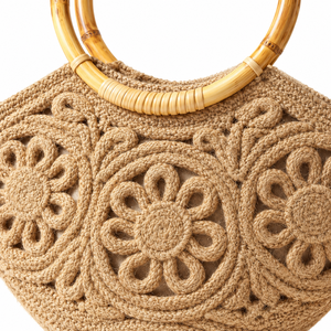 Sac à main carré en jute personnalisable et écologique avec motif en lettres en relief et poignées en anneau de bambou pour femme, usage quotidien, vente en gros - Product Image 3