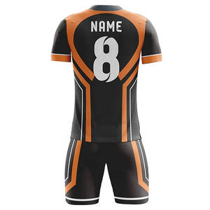 Conjunto de Camiseta de Fútbol Sublimada Personalizada, 100% Poliéster, Cuello en V, Manga Corta, Color Negro y Naranja, Ligera, para Adultos, Unisex, Verano - Product Image 2