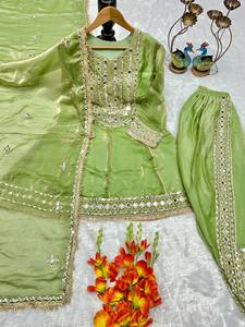 Conjunto de traje Dhoti de seda bordado con espejos para mujer, atuendo tradicional indio pakistaní, vestido para bodas y fiestas - Product Image 6