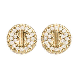 Boucles d'oreilles clous de luxe en argent sterling 925, motif dollar serti de diamants de laboratoire, style hip-hop urbain - Product Image 1