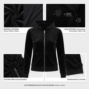 Sudadera con capucha de terciopelo para mujer, estilo deportivo, color negro, con cremallera completa, cálida para invierno, 100% algodón forrado, de Reddito Sports. - Product Image 4