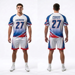 Uniformes Personalizados para Equipos de Lacrosse Universitarios, 100% Poliéster, Color Azul Marino y Rojo, Pantalones Cortos Sublimados para Deportes de Competición - Product Image 2