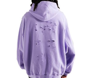 เสื้อฮู้ดดี้ผู้ชายสไตล์วินเทจ ผ้าฝ้ายฟลีซขาดๆ แบบดิสเทรส - Product Image 3