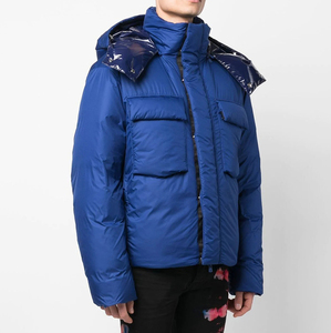 Veste d'hiver décontractée pour homme OEM, chaude, matelassée, avec capuche, bleu et noir, fermeture éclair, manteau en duvet de canard, poches décoratives CP-MPJ-06 - Product Image 2