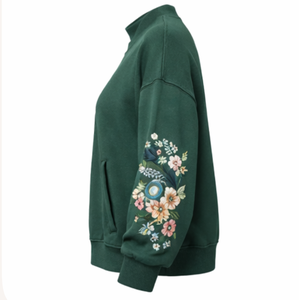 Felpa Oversize <span class=keywords><strong>da</strong></span> <span class=keywords><strong>Donna</strong></span> con Collo Rotondo, Ricamo Floreale e Maniche a Lanterna in Cotone Lavorato a Maglia, Stile Autunnale - Product Image 5