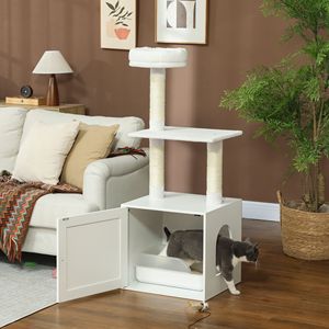 Árbol para Gatos de Lujo para Interiores con Condominio para Gatos, Postes para Rascar, Plataformas para Escalar y Recinto para Caja de Arena - Blanco - Product Image 2