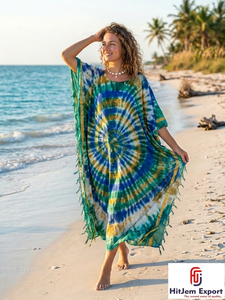 Vestido Kaftán Personalizado para Mujer, Estampado Tie Dye, Traje de Playa, Ropa de Verano para Resort, Ligero, Fabricante y Proveedor OEM ODM - Product Image 5
