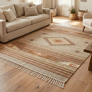 Southwestern Tribal Wool Kilim Area <b>Rug</b> for Living Room <b>Rustic</b> Bohemian & Global Style Home - Product Image 6