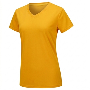 High Quality Women's V-Neck Short Sleeve Casual Solid <b>Crop</b> <b>Tops</b> Polyester/Cotton Knitted Fabric Quick Dry Breathable Summer - Product Image 5